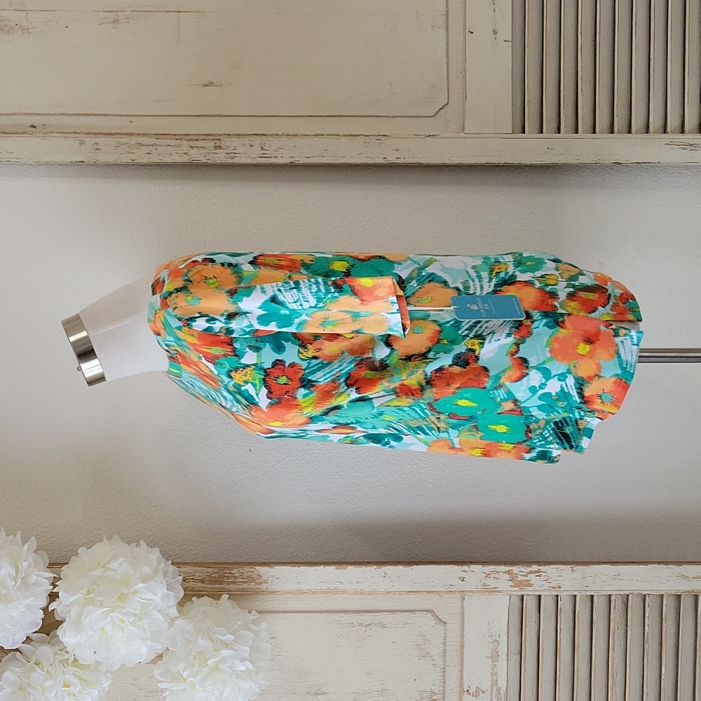 *SOLD* Caribbean Joe floral vibrant colorful short-sleeve top women's small NEW - Picture 4 of 11